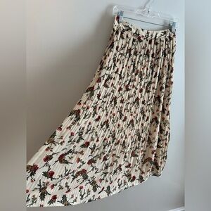 Floral Pleated Flowy Midi Skirt Neutral Colours Size Medium